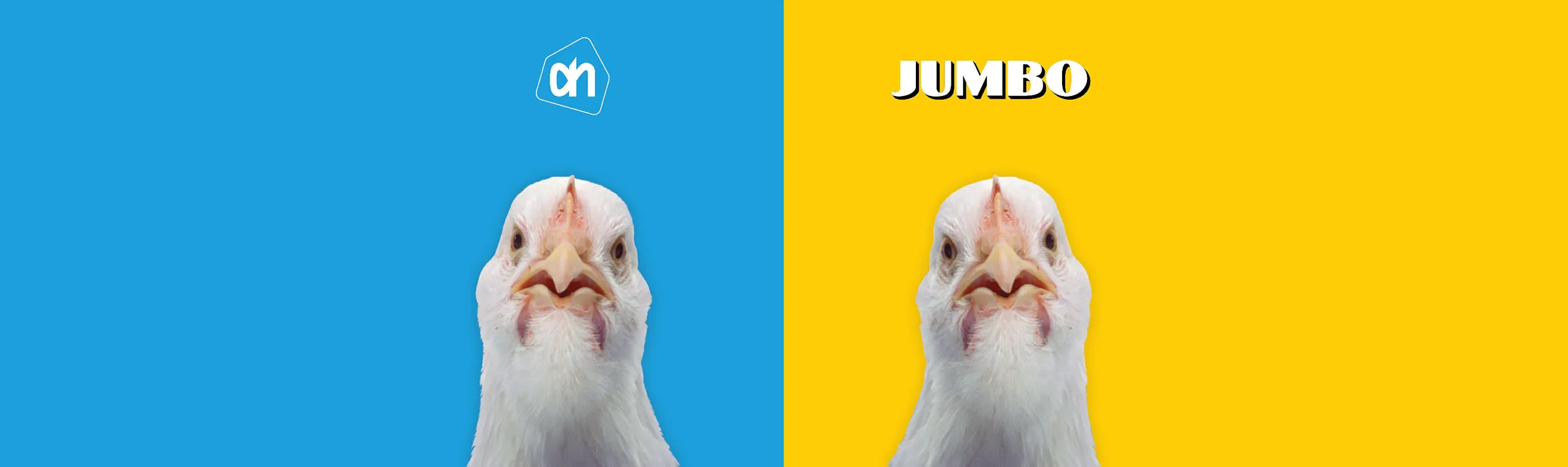 beeld: een kip van Albert Heijn en een kip van Jumbo